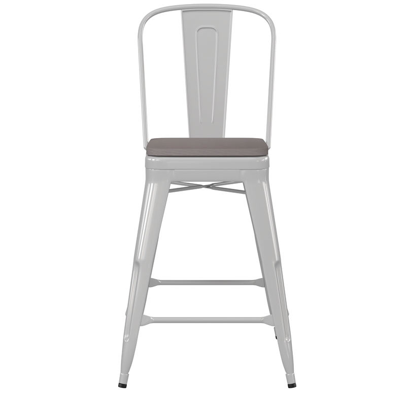 Afuera Living Counter Stool with Removable Back/Poly Seat in White/Gray