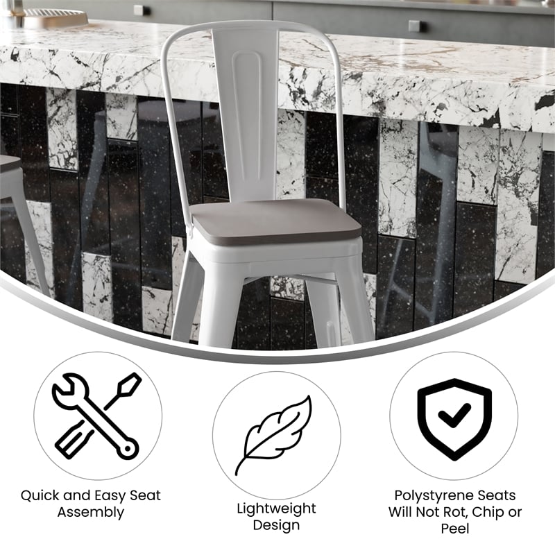 Afuera Living Counter Stool with Removable Back/Poly Seat in White/Gray