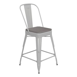 Afuera Living Counter Stool with Removable Back/Poly Seat in White/Gray