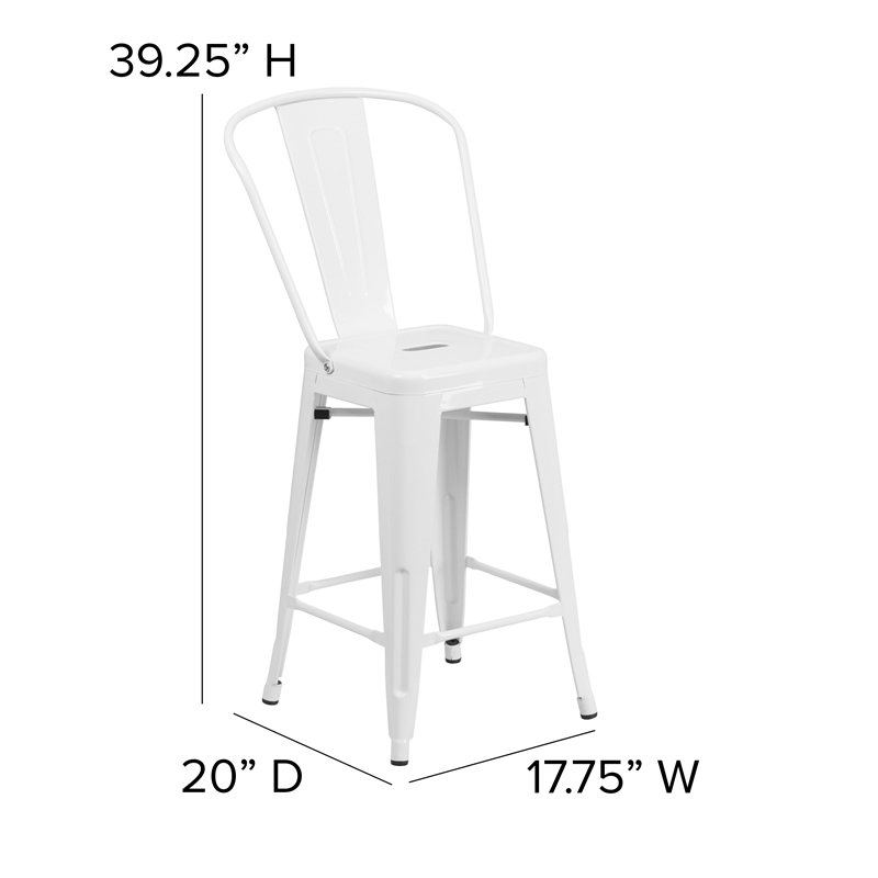 Afuera Living Counter Stool with Removable Back/Poly Seat in White/Gray