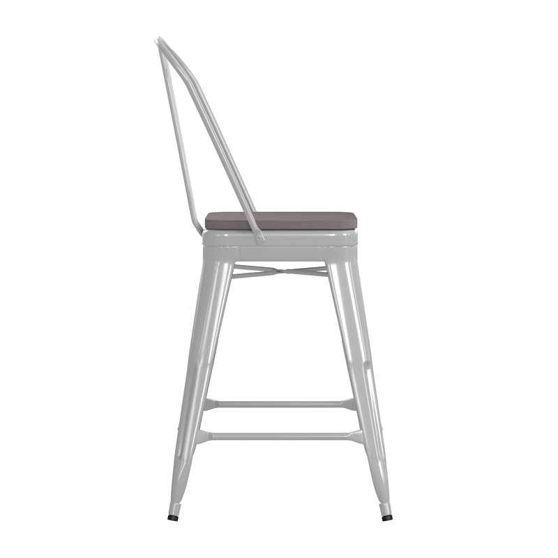 Afuera Living Counter Stool with Removable Back/Poly Seat in White/Gray