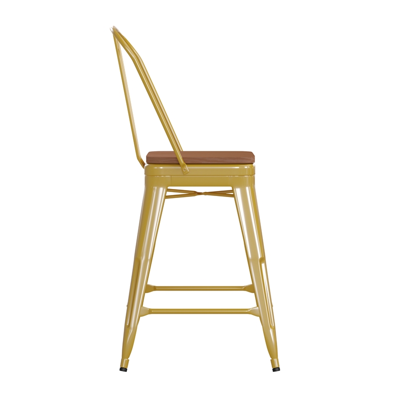 Afuera Living Counter Stool with Removable Back/Poly Seat in Yellow/Teak