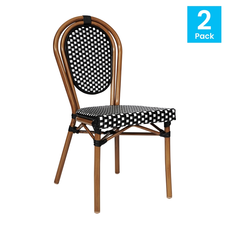 Afuera Living 2 Pack Paris Chair with Natural Metal Frame in Black/White