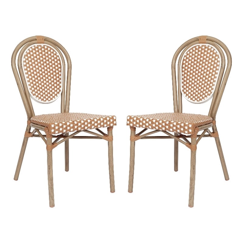 Afuera Living 2 Pack Paris Chairs with Bamboo Print Metal Frame in Natural/White