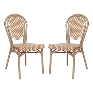 Afuera Living 2 Pack Paris Chairs with Bamboo Print Metal Frame in Natural/White