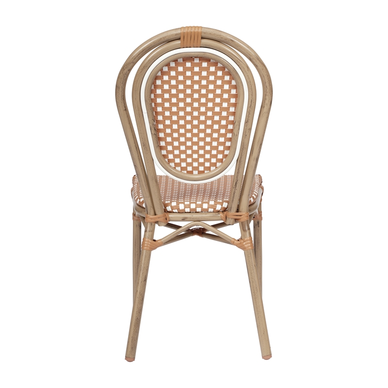 Afuera Living 2 Pack Paris Chairs with Bamboo Print Metal Frame in Natural/White