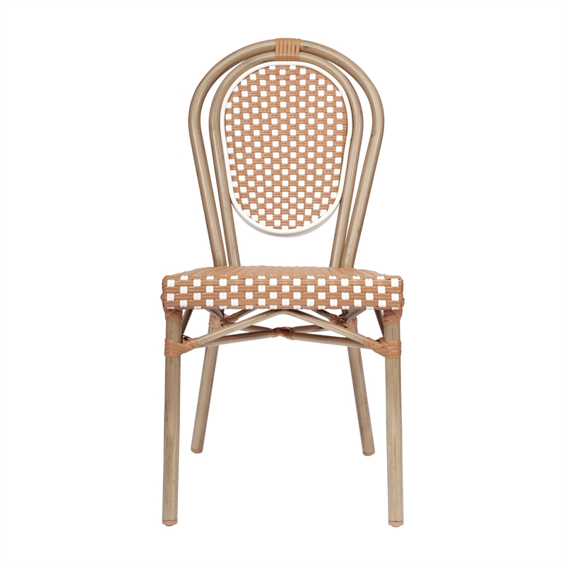 Afuera Living 2 Pack Paris Chairs with Bamboo Print Metal Frame in Natural/White