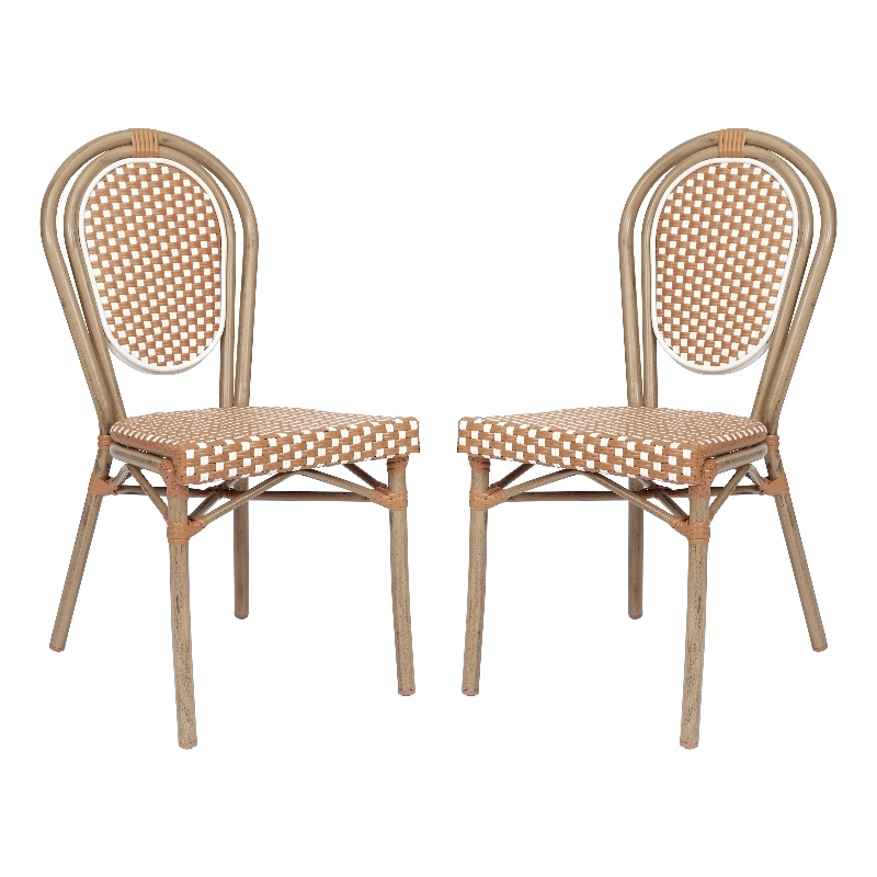 Afuera Living 2 Pack Paris Chairs with Bamboo Print Metal Frame in Natural/White
