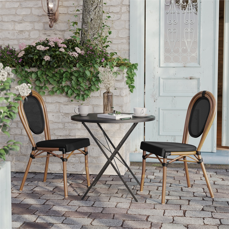 Afuera Living 2 Pack All-Weather Paris Chairs with Natural Metal Frames in Black