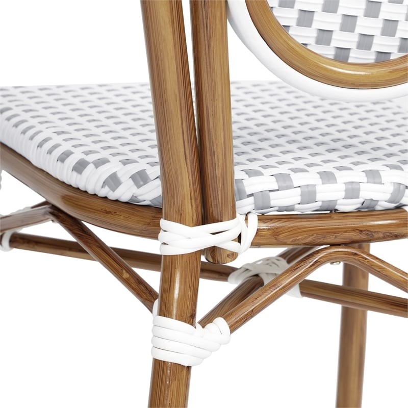 Afuera Living 2 Pack Paris Chair with Bamboo Print Metal Frame in White/Gray