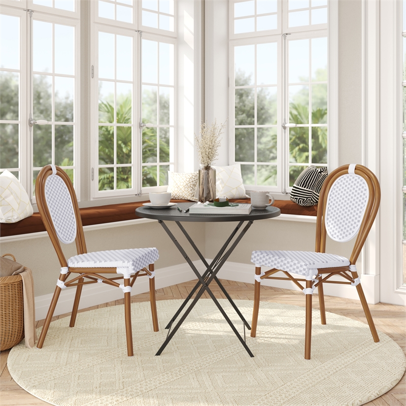 Afuera Living 2 Pack Paris Chair with Bamboo Print Metal Frame in White/Gray