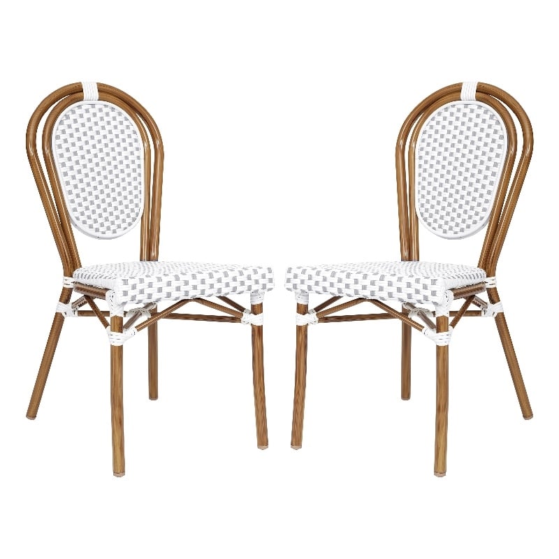 Afuera Living 2 Pack Paris Chair with Bamboo Print Metal Frame in White/Gray