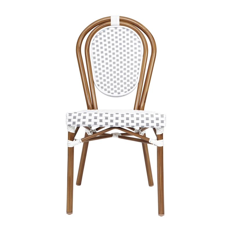 Afuera Living 2 Pack Paris Chair with Bamboo Print Metal Frame in White/Gray
