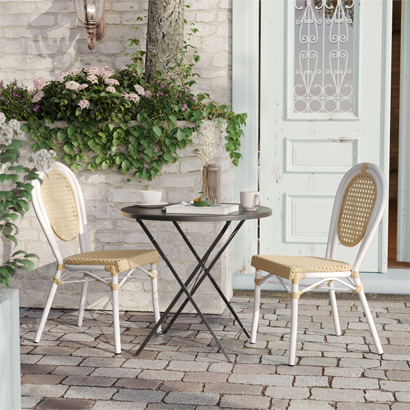 Afuera Living 2 Pack All-Weather Paris Chairs with White Metal Frames in Natural