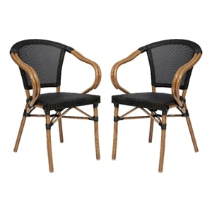 Afuera Living 2 Pack Paris Chairs with Arms & Natural Metal Frame in Black