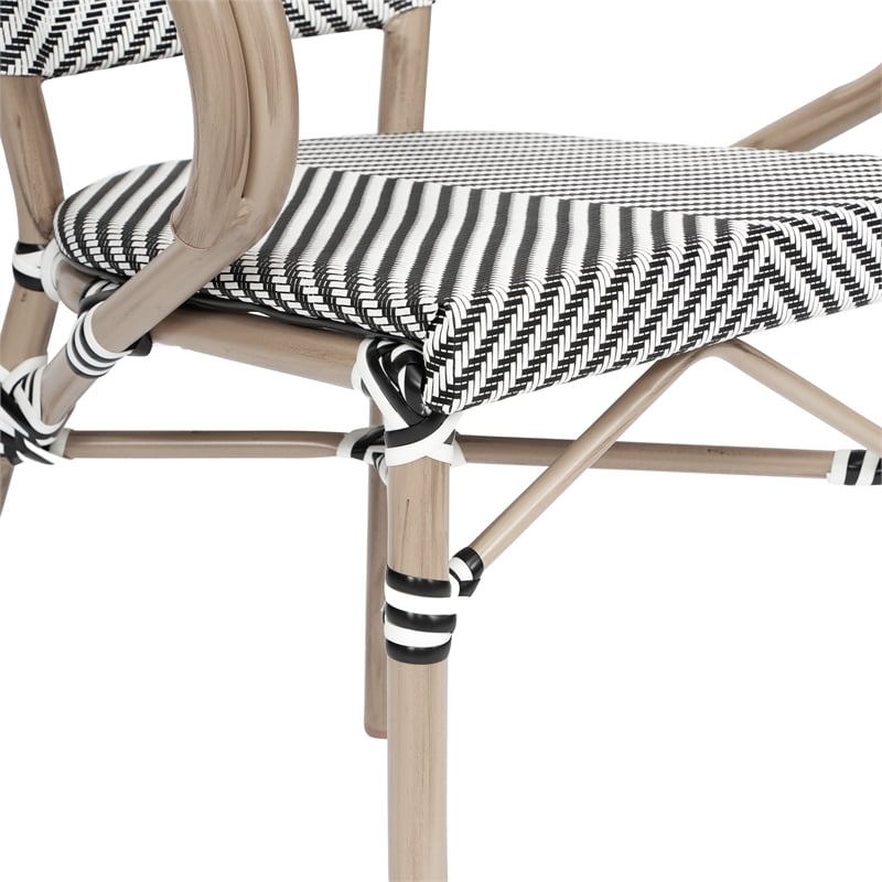 Afuera Living 2 Paris Chairs with Arms & LT NAT Metal Frame in Black/White