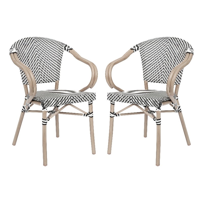 Afuera Living 2 Paris Chairs with Arms & LT NAT Metal Frame in Black/White