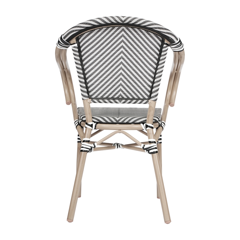 Afuera Living 2 Paris Chairs with Arms & LT NAT Metal Frame in Black/White