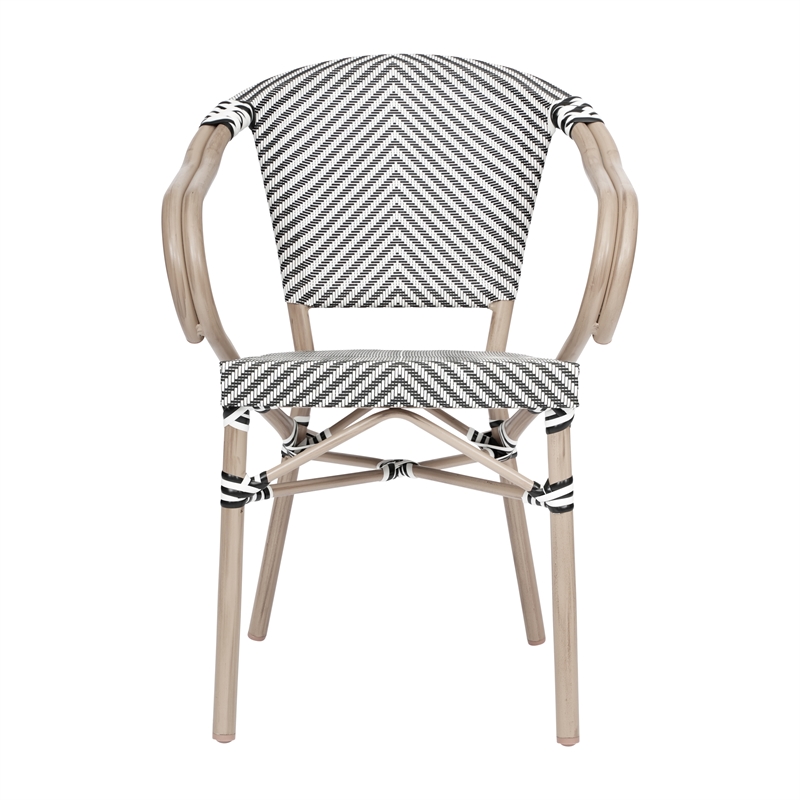 Afuera Living 2 Paris Chairs with Arms & LT NAT Metal Frame in Black/White
