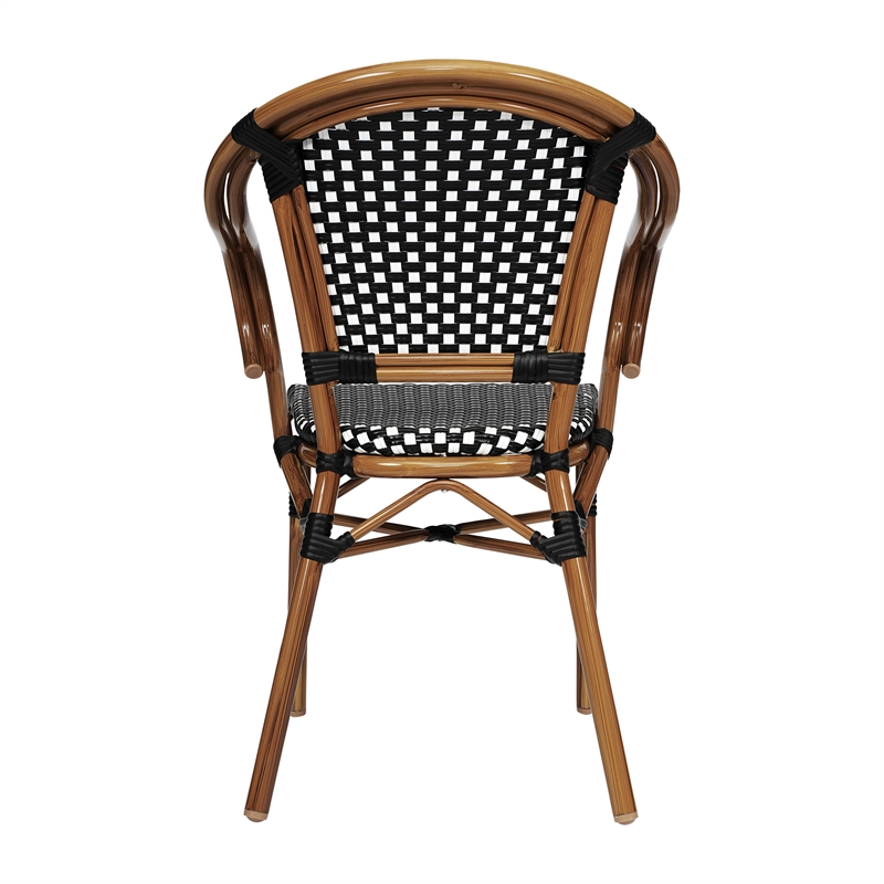Afuera Living 2 Pack Paris Chairs with Bamboo Print Metal Frames in Black/White