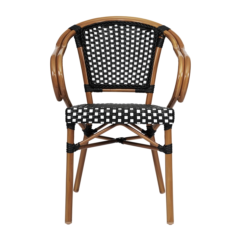 Afuera Living 2 Pack Paris Chairs with Bamboo Print Metal Frames in Black/White