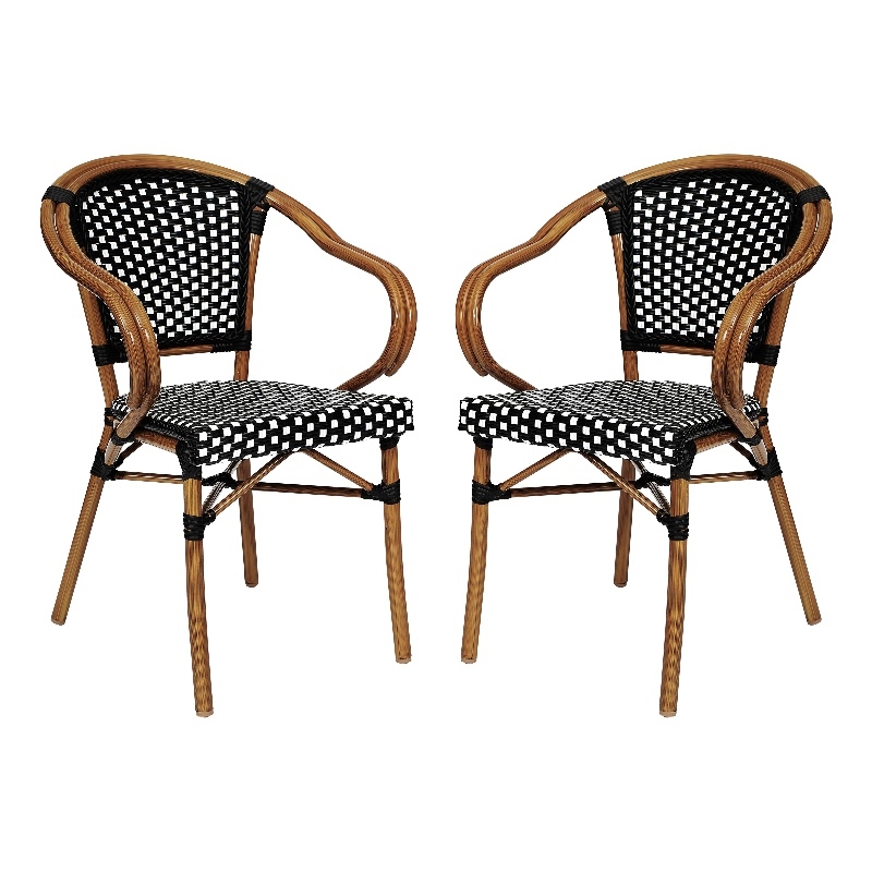 Afuera Living 2 Pack Paris Chairs with Bamboo Print Metal Frames in Black/White