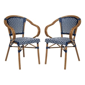 Afuera Living 2 Pack Paris Chairs with Bamboo Print Metal Frames in Navy/White