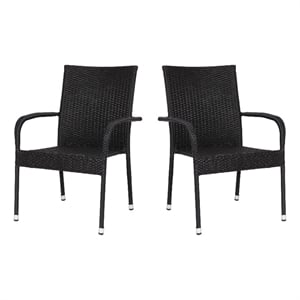 Afuera Living Stacking Steel Framed Black Wicker Dining Armchairs - 2 Pack