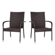 Afuera Living Stacking Steel Framed Espresso Wicker Dining Armchairs - 2 Pack
