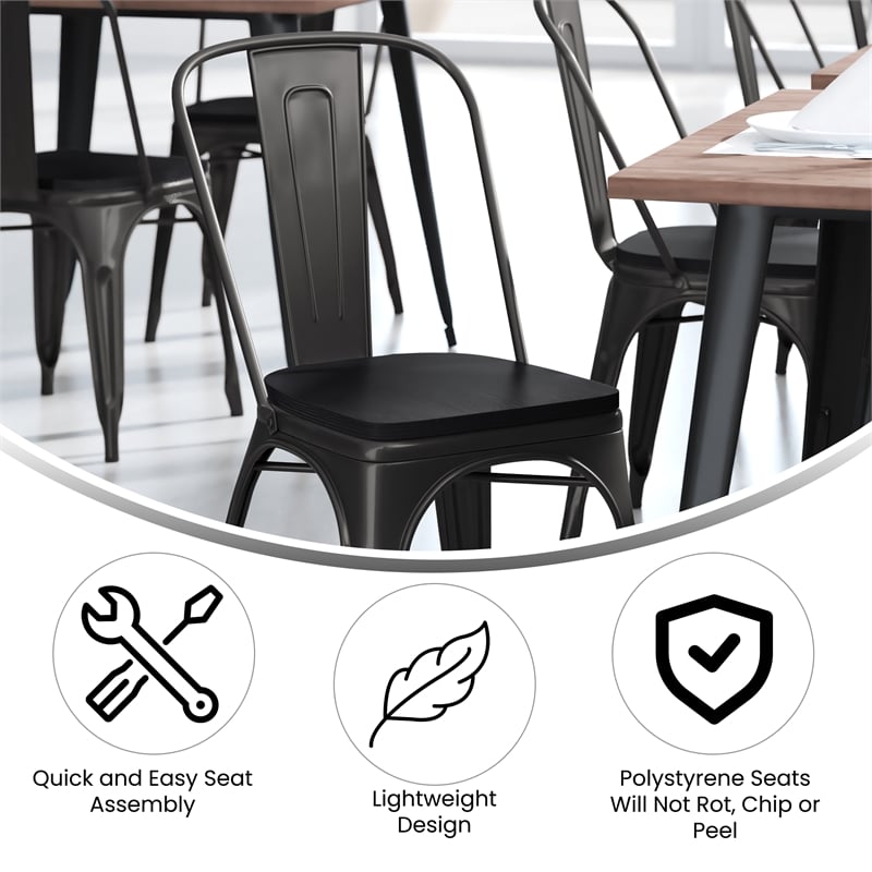 Afuera Living All-Weather Stack Chair & Poly Resin Seat in Black/Black