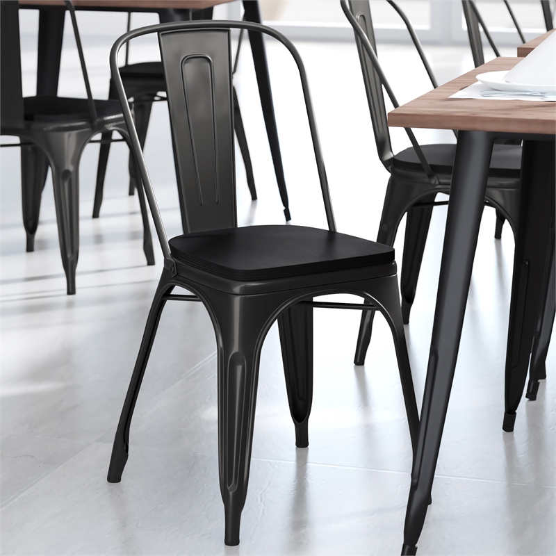 Afuera Living All-Weather Stack Chair & Poly Resin Seat in Black/Black