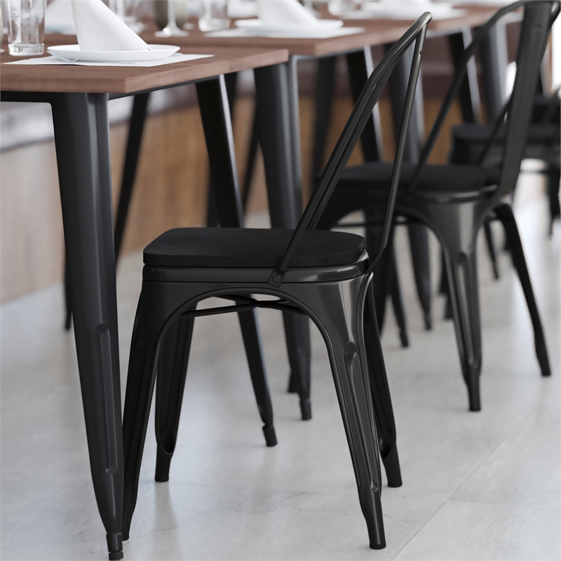Afuera Living All-Weather Stack Chair & Poly Resin Seat in Black/Black