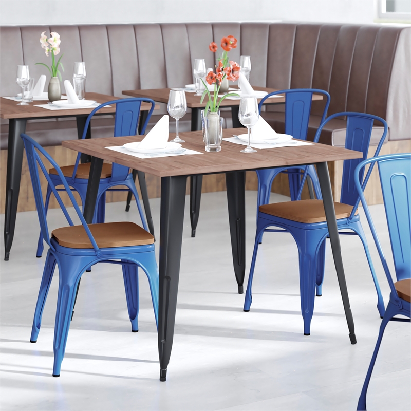 Afuera Living All-Weather Commercial Stack Chair & Poly Resin Seat in Blue/Teak