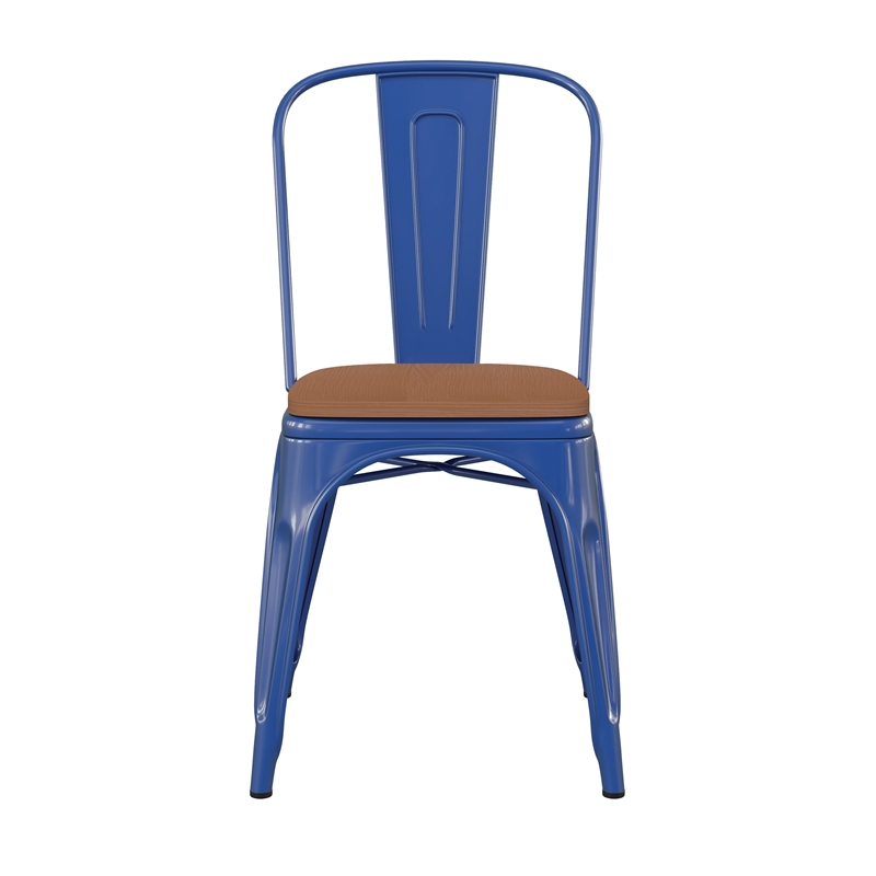 Afuera Living All-Weather Commercial Stack Chair & Poly Resin Seat in Blue/Teak