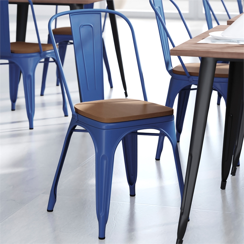 Afuera Living All-Weather Commercial Stack Chair & Poly Resin Seat in Blue/Teak