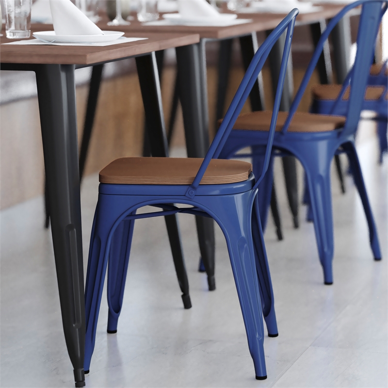 Afuera Living All-Weather Commercial Stack Chair & Poly Resin Seat in Blue/Teak