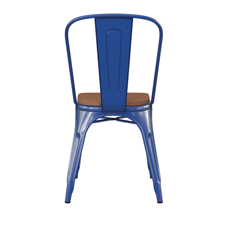 Afuera Living All-Weather Commercial Stack Chair & Poly Resin Seat in Blue/Teak