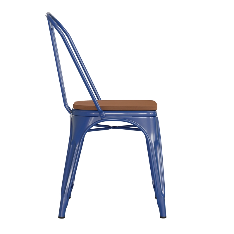 Afuera Living All-Weather Commercial Stack Chair & Poly Resin Seat in Blue/Teak