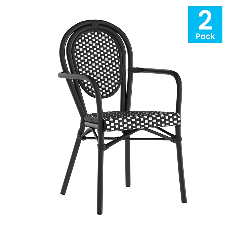 Afuera Living 2 Pack Paris Chairs with Black Metal Frame in White/Black