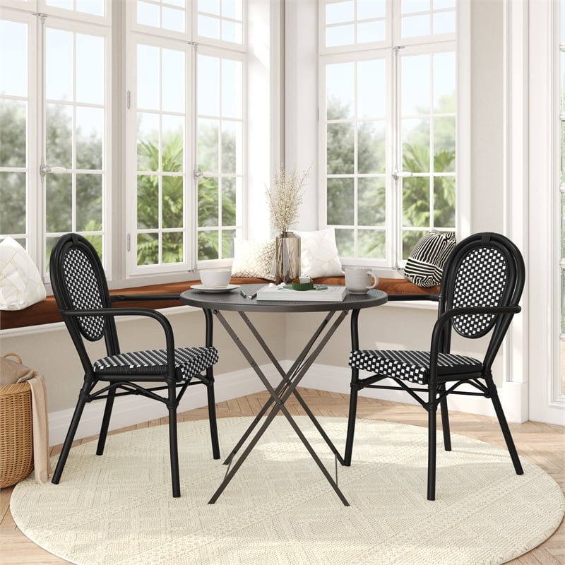 Afuera Living 2 Pack Paris Chairs with Black Metal Frame in White/Black
