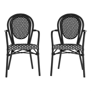 Afuera Living 2 Pack Paris Chairs with Black Metal Frame in White/Black