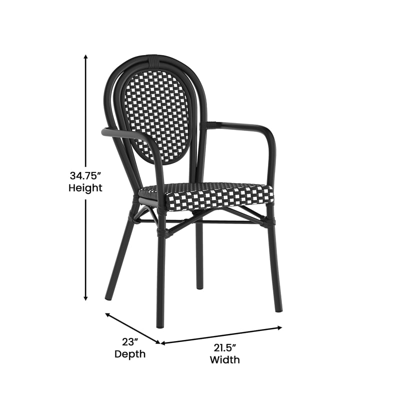 Afuera Living 2 Pack Paris Chairs with Black Metal Frame in White/Black