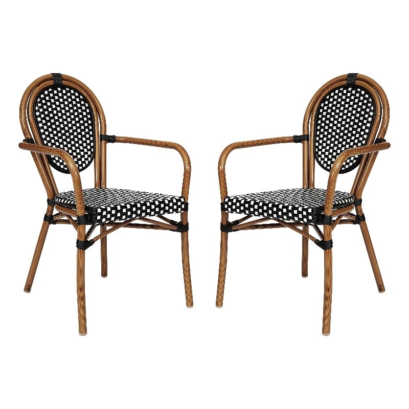 Afuera Living 2 Pack Paris Chairs with Arms with Metal Frame in Black/White