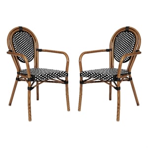 Afuera Living 2 Pack Paris Chairs with Arms with Metal Frame in Black/White