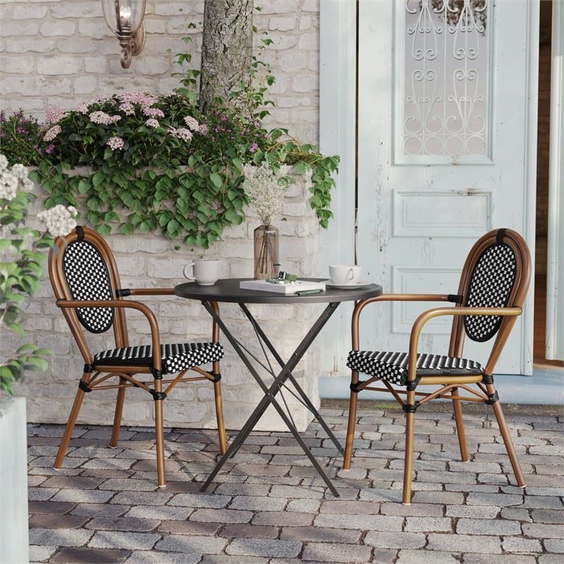 Afuera Living 2 Pack Paris Chairs with Arms with Metal Frame in Black/White