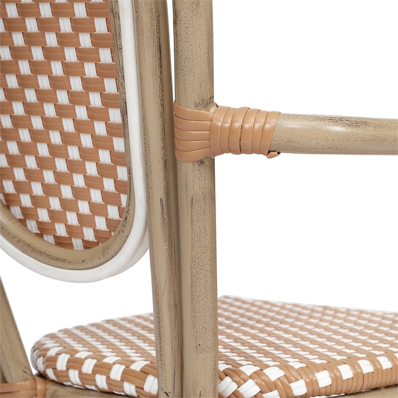 Afuera Living 2 Pack Paris Chairs with Bamboo Print Metal Frame in Natural/White