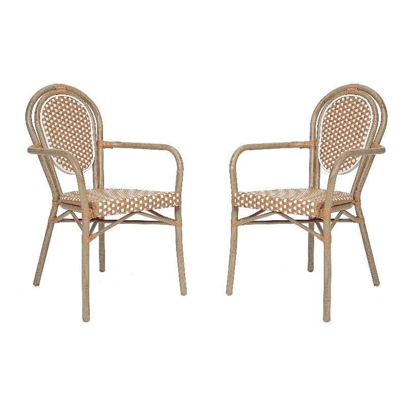 Afuera Living 2 Pack Paris Chairs with Bamboo Print Metal Frame in Natural/White