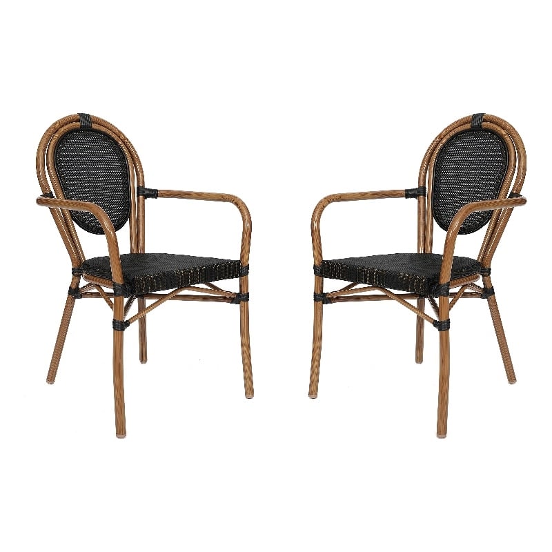 Afuera Living 2 Pack Paris Chairs with Arms & Natural Metal Frame in Black