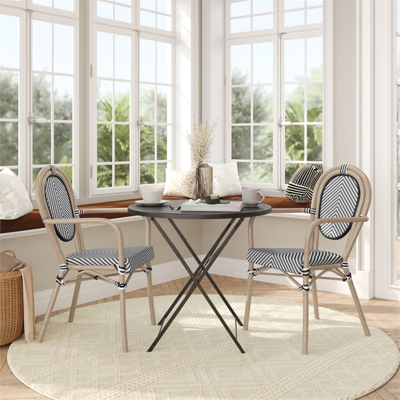 Afuera Living 2 Paris Chairs with Arms with Metal Frame in Black/White