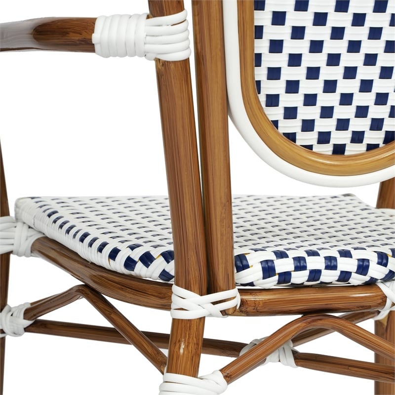 Afuera Living 2 Pack Paris Chairs with Bamboo Print Metal Frame in White/Navy